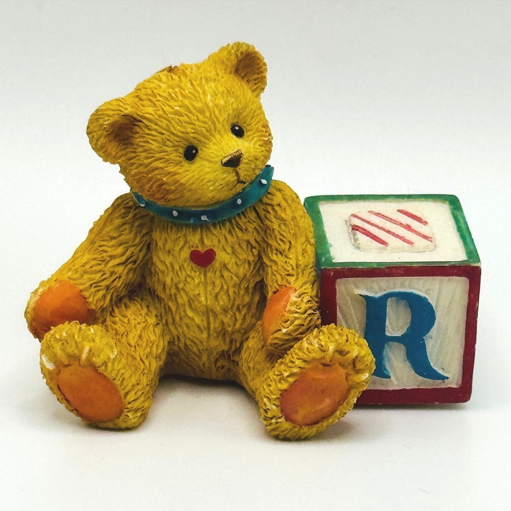 1995 Enesco Cherished Teddies Priscilla Hillman Bear Alphabet Letter R Block Vtg